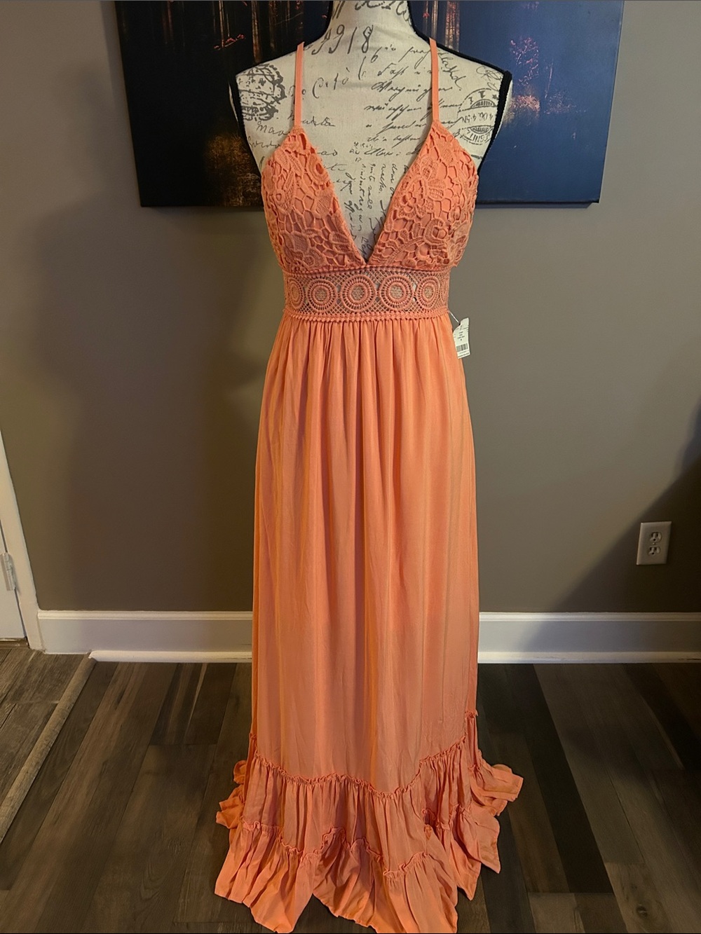 Coral Crochet Bodice Maxi Dress
